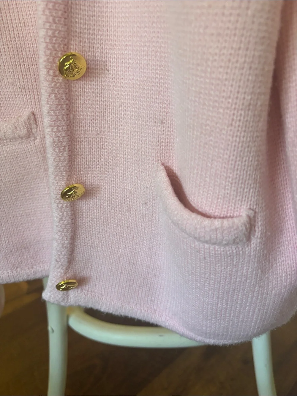 English Factory Pink Knit Cardigan with Gold Buttons - Picture 2 of 2